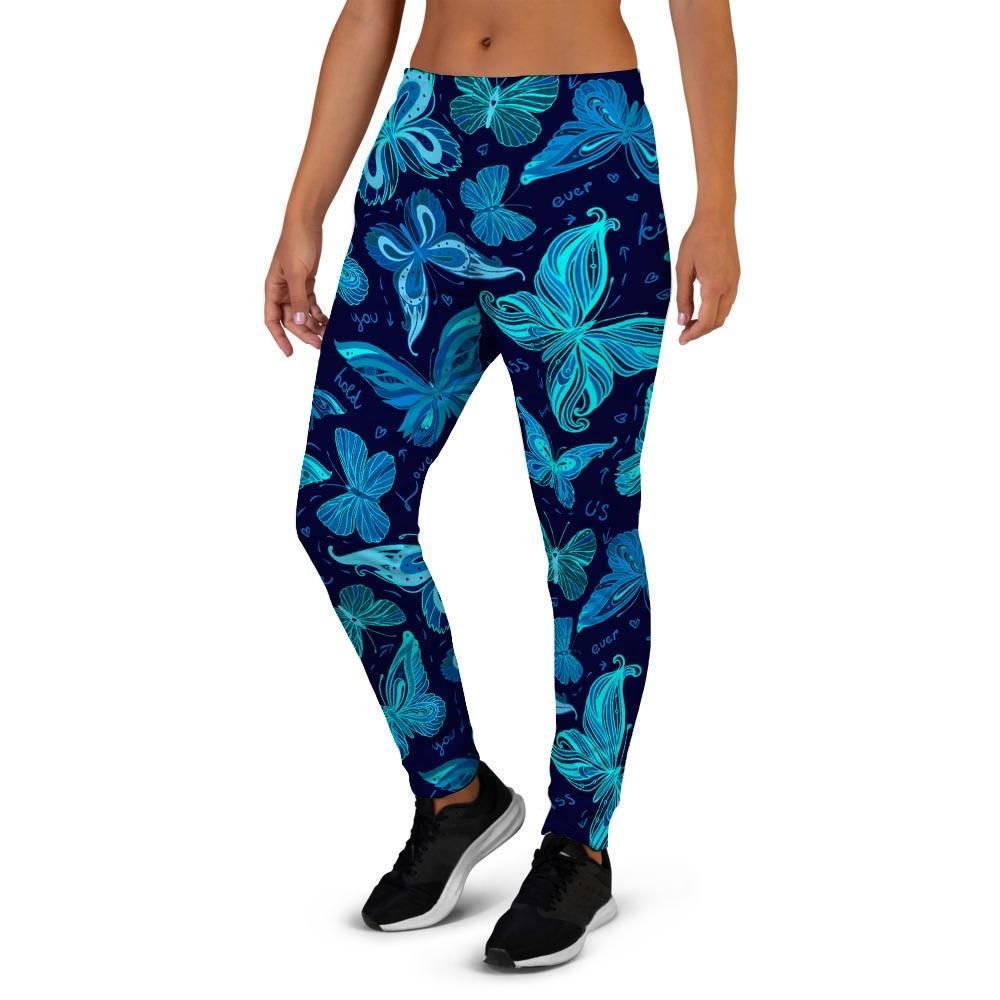 Blue Butterfly Print Women's Joggers-grizzshop