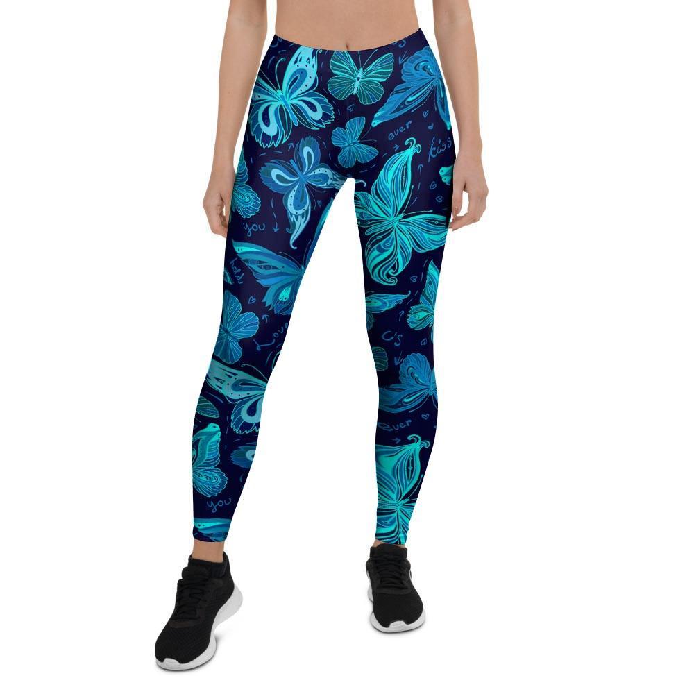 Blue Butterfly Print Women's Leggings-grizzshop