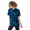 Blue Butterfly Print Women's Short Sleeve Shirts-grizzshop