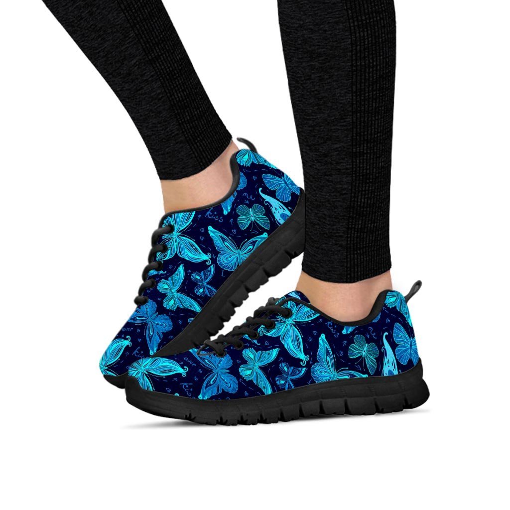 Blue Butterfly Print Women's Sneakers-grizzshop