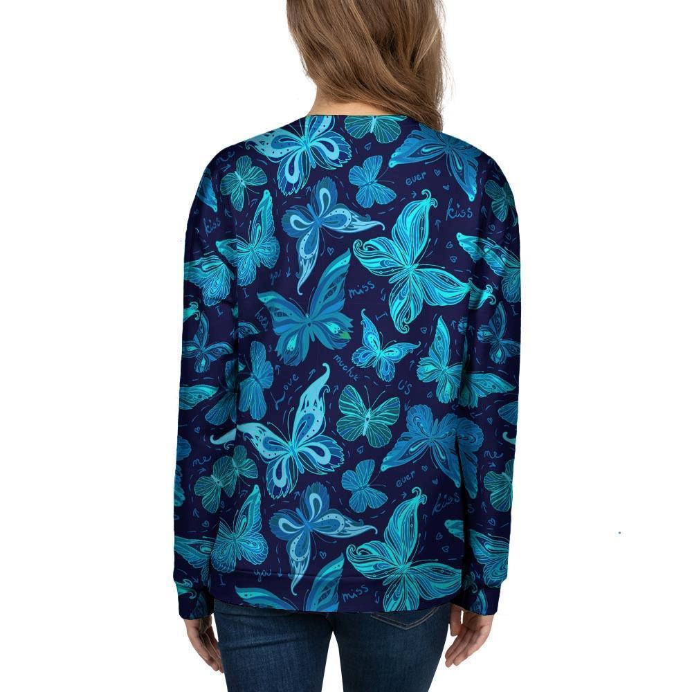 Blue Butterfly Print Women's Sweatshirt-grizzshop