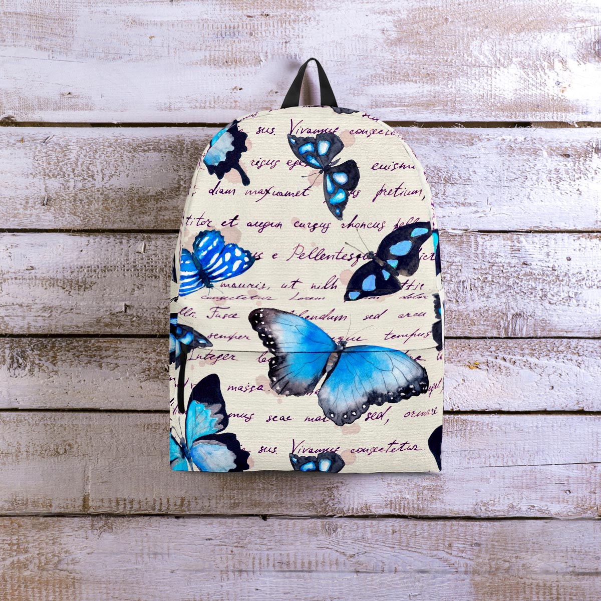 Blue Butterfly Watercolor Print Backpack-grizzshop