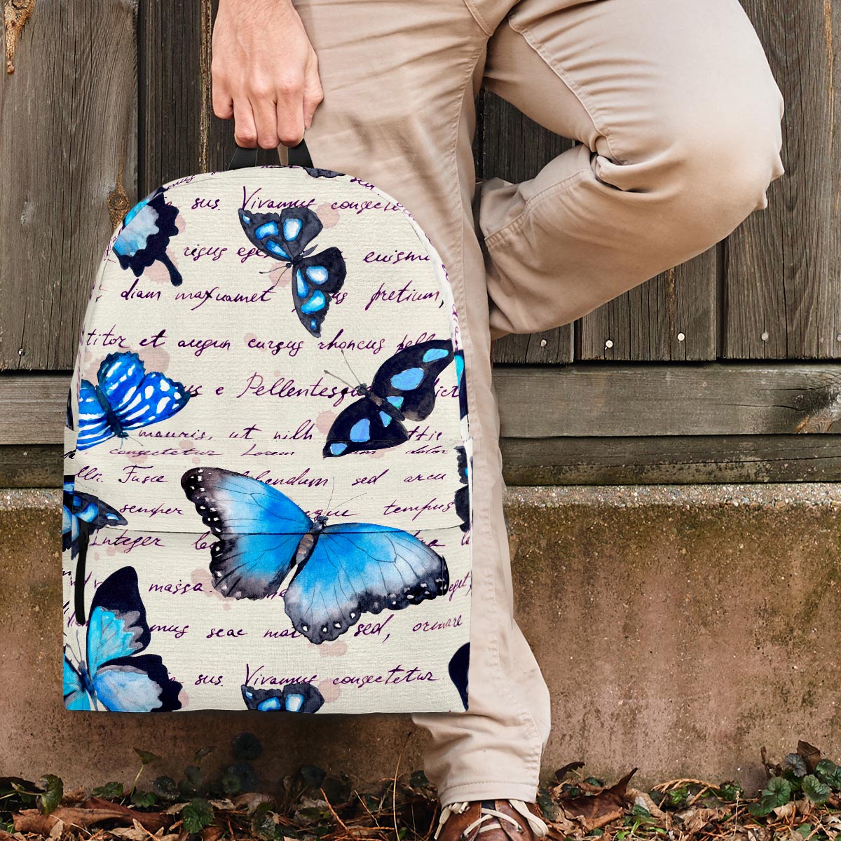 Blue Butterfly Watercolor Print Backpack-grizzshop