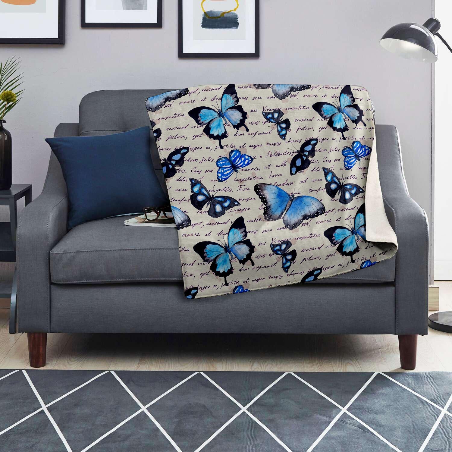 Blue Butterfly Watercolor Print Blanket-grizzshop