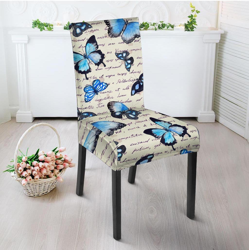 Blue Butterfly Watercolor Print Chair Cover-grizzshop