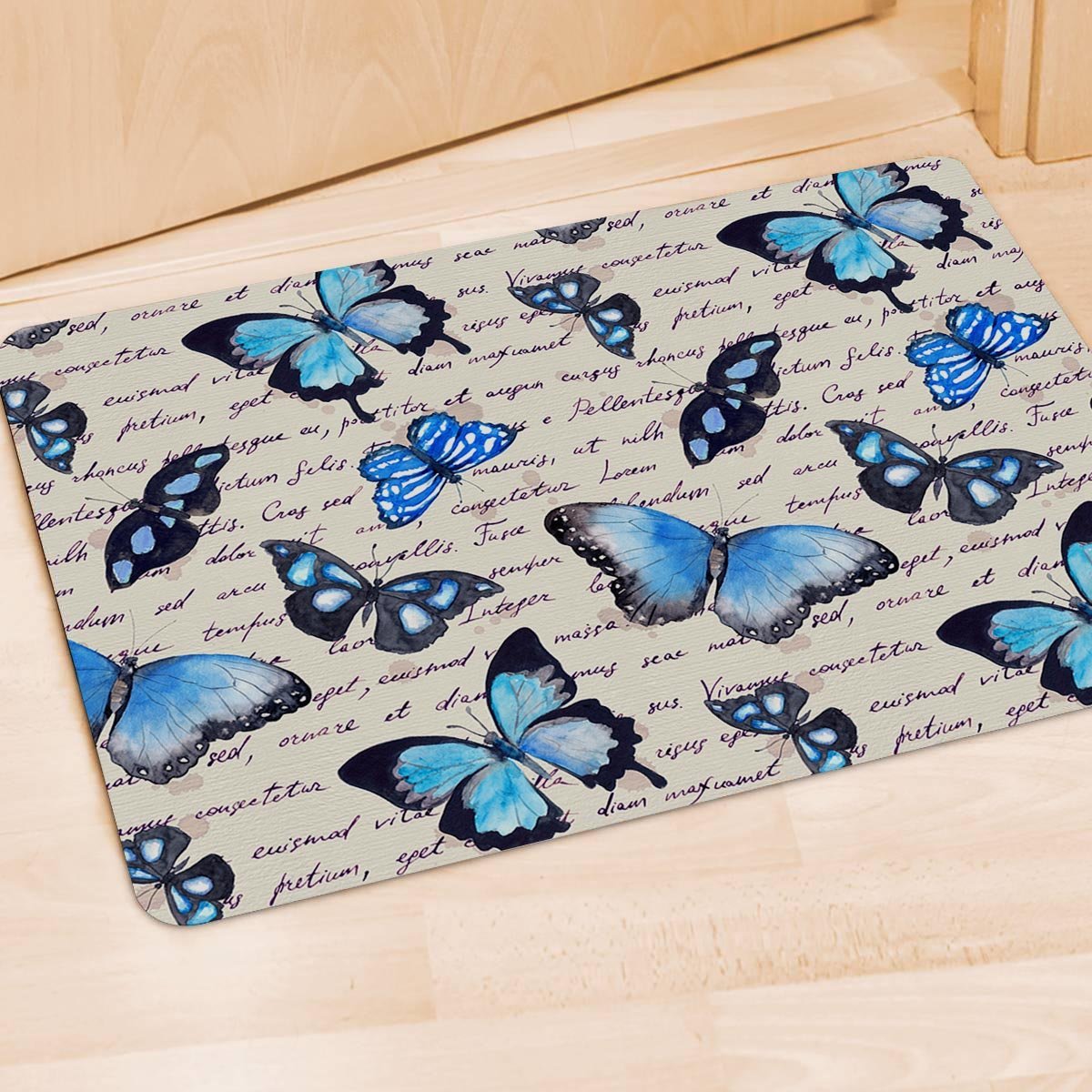 Blue Butterfly Watercolor Print Door Mat-grizzshop