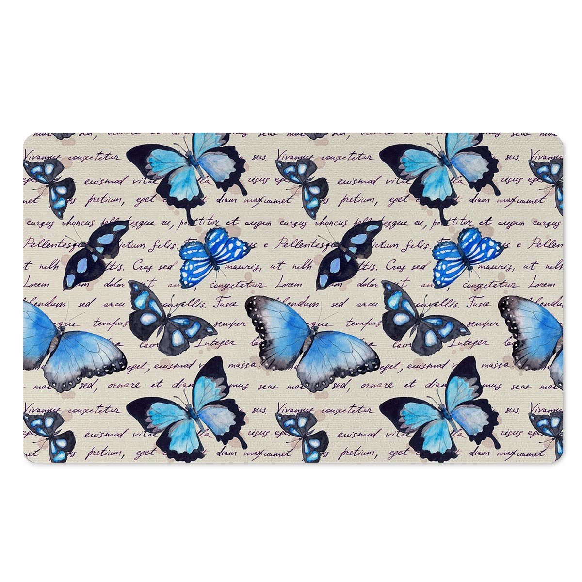 Blue Butterfly Watercolor Print Door Mat-grizzshop