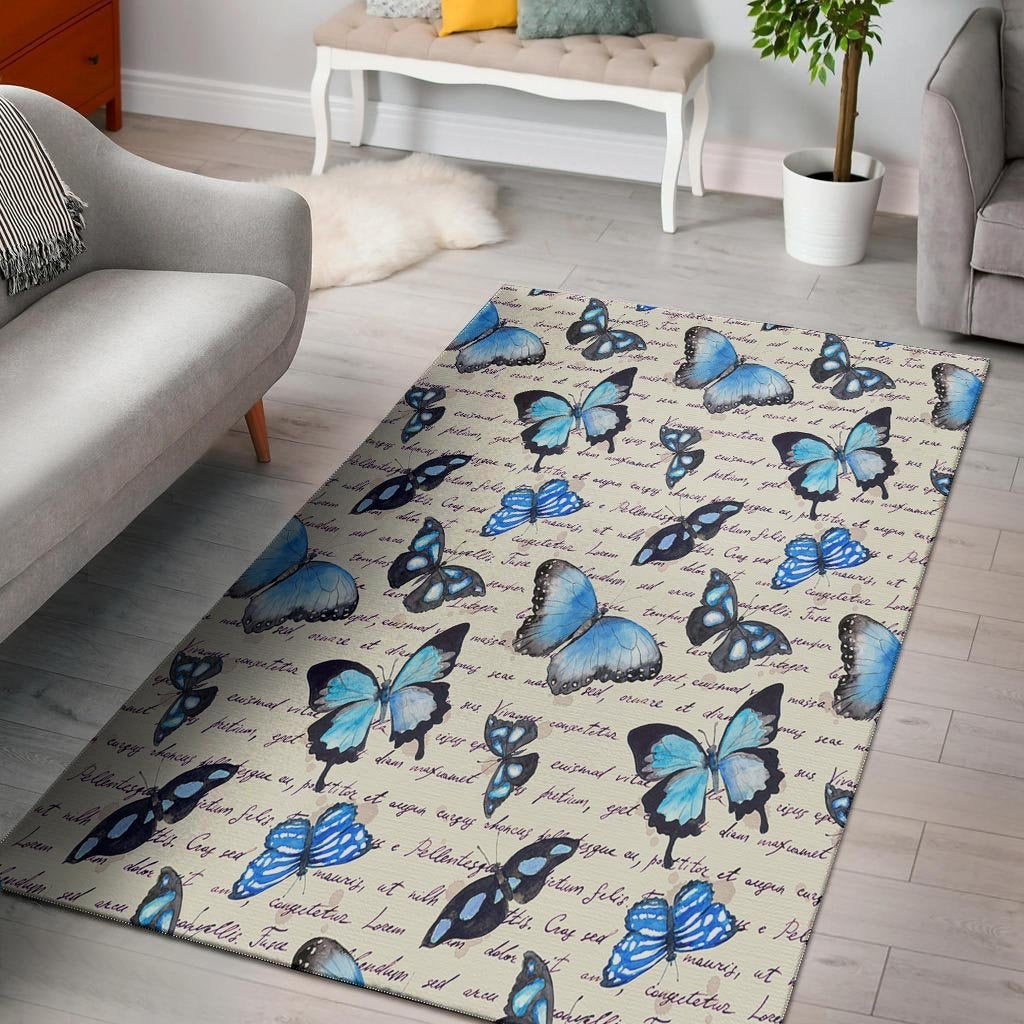 Blue Butterfly Watercolor Print Floor Mat-grizzshop