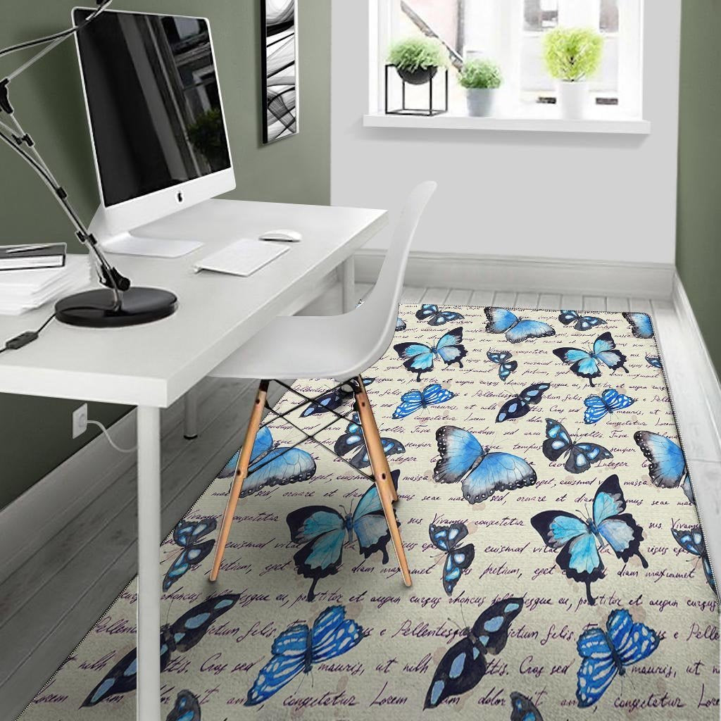 Blue Butterfly Watercolor Print Floor Mat-grizzshop