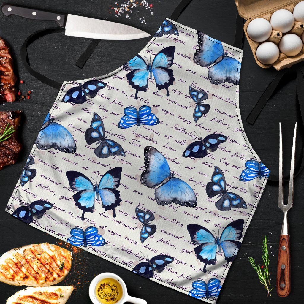 Blue Butterfly Watercolor Print Men's Apron-grizzshop