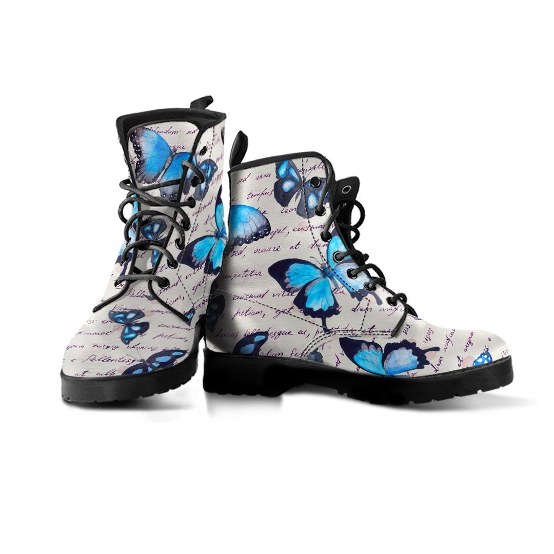 Blue Butterfly Watercolor Print Men's Boots-grizzshop