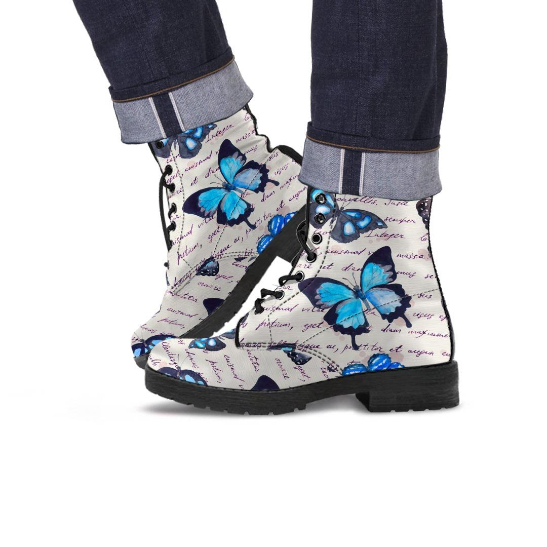 Blue Butterfly Watercolor Print Men's Boots-grizzshop
