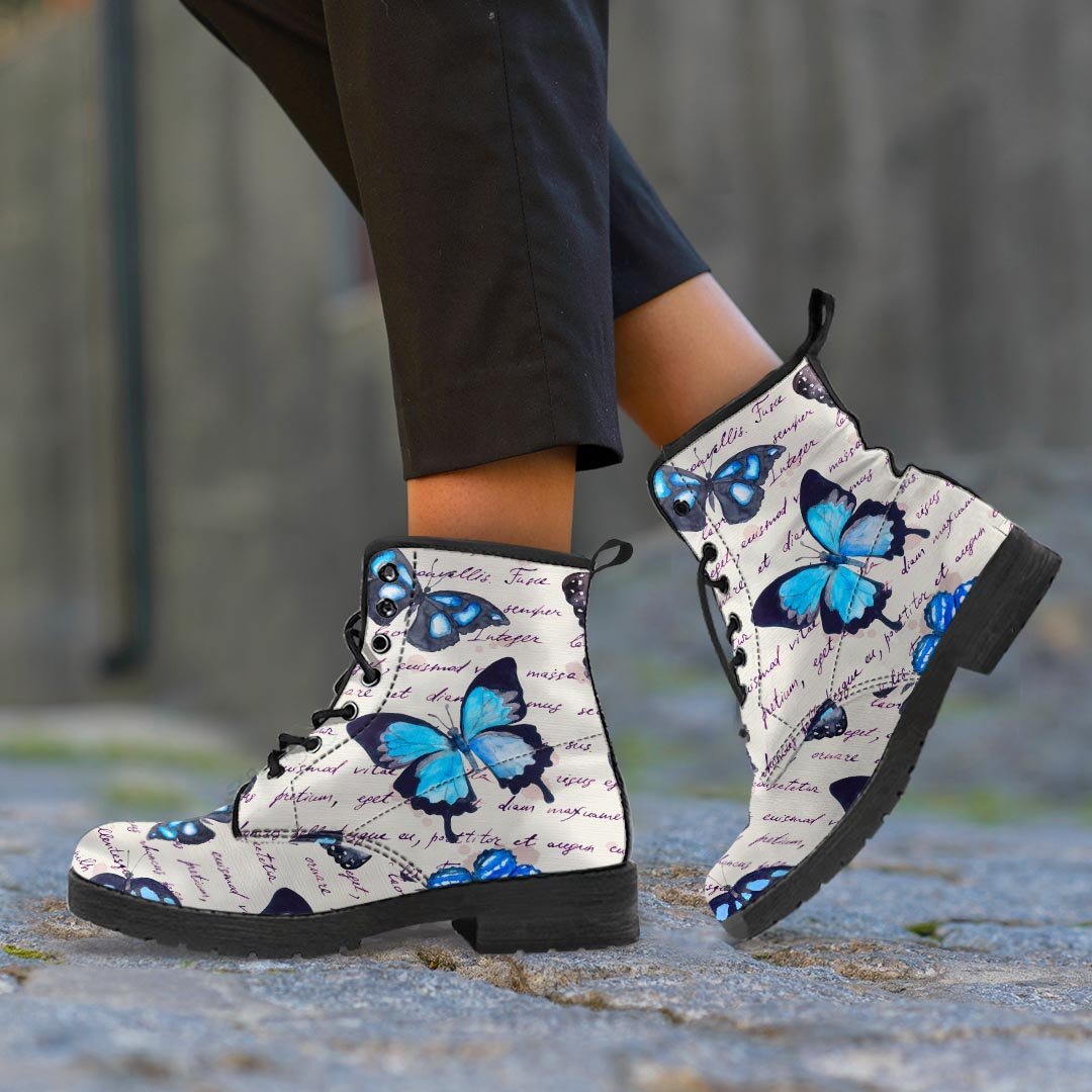 Blue Butterfly Watercolor Print Men's Boots-grizzshop