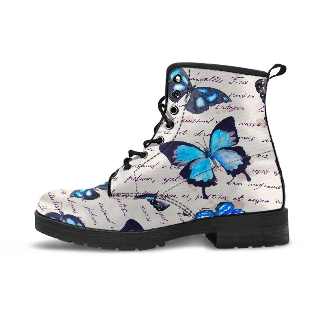 Blue Butterfly Watercolor Print Men's Boots-grizzshop