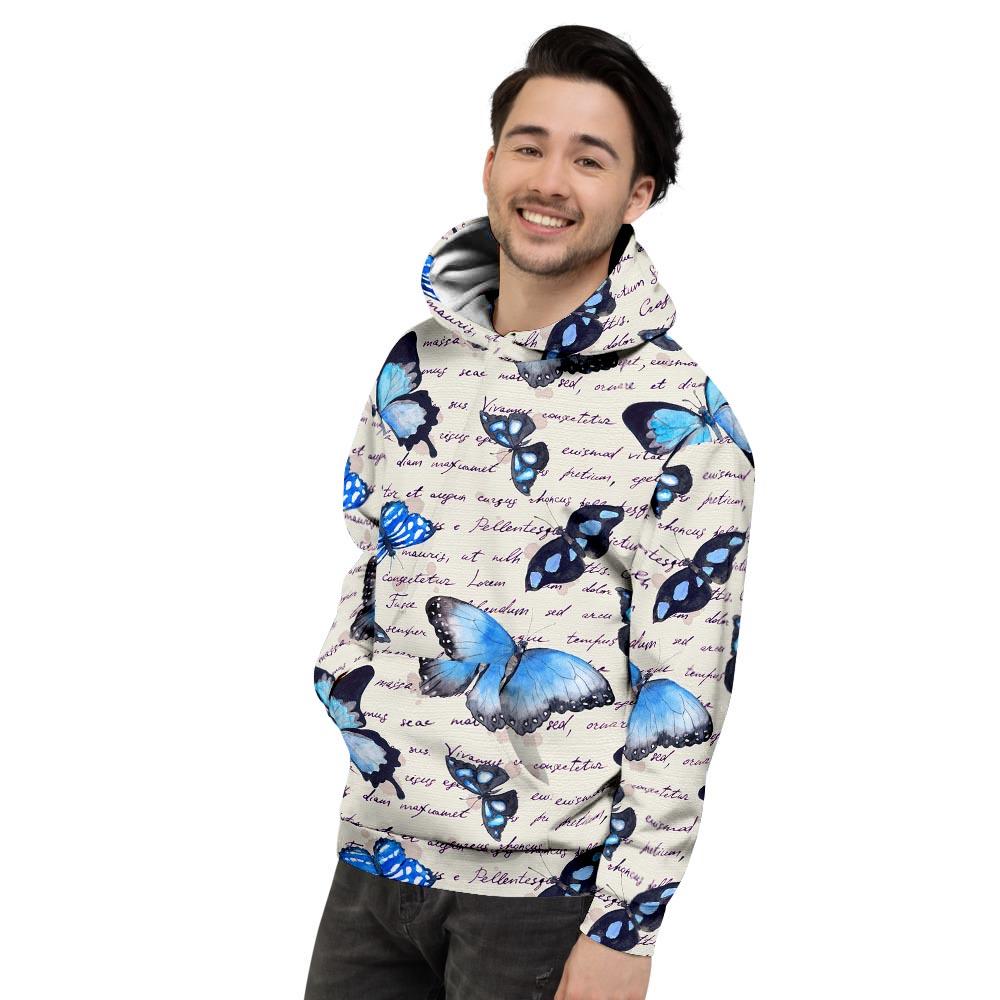 Blue Butterfly Watercolor Print Men's Hoodie-grizzshop
