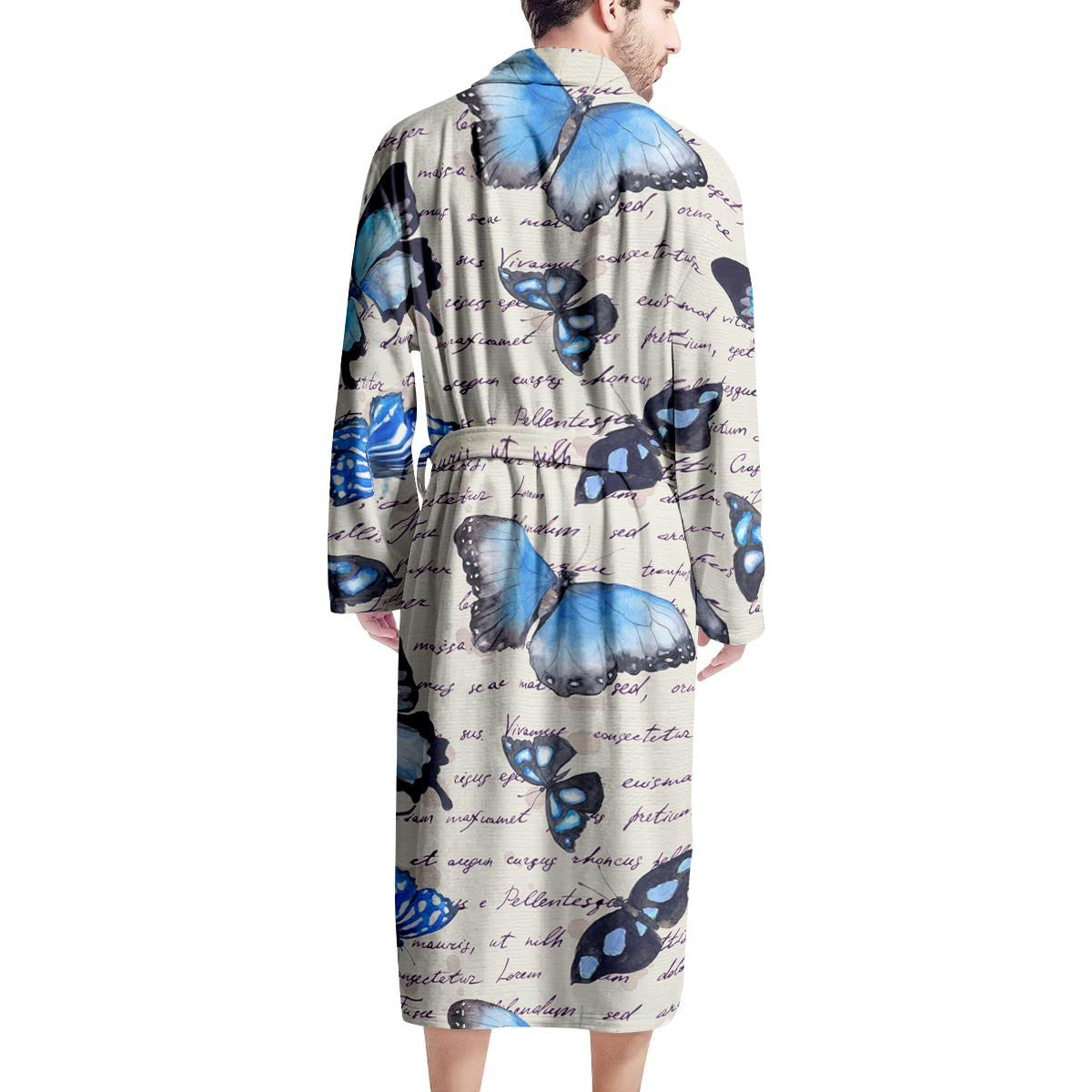 Blue Butterfly Watercolor Print Men's Robe-grizzshop