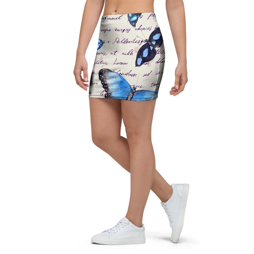 Blue Butterfly Watercolor Print Mini Skirt-grizzshop