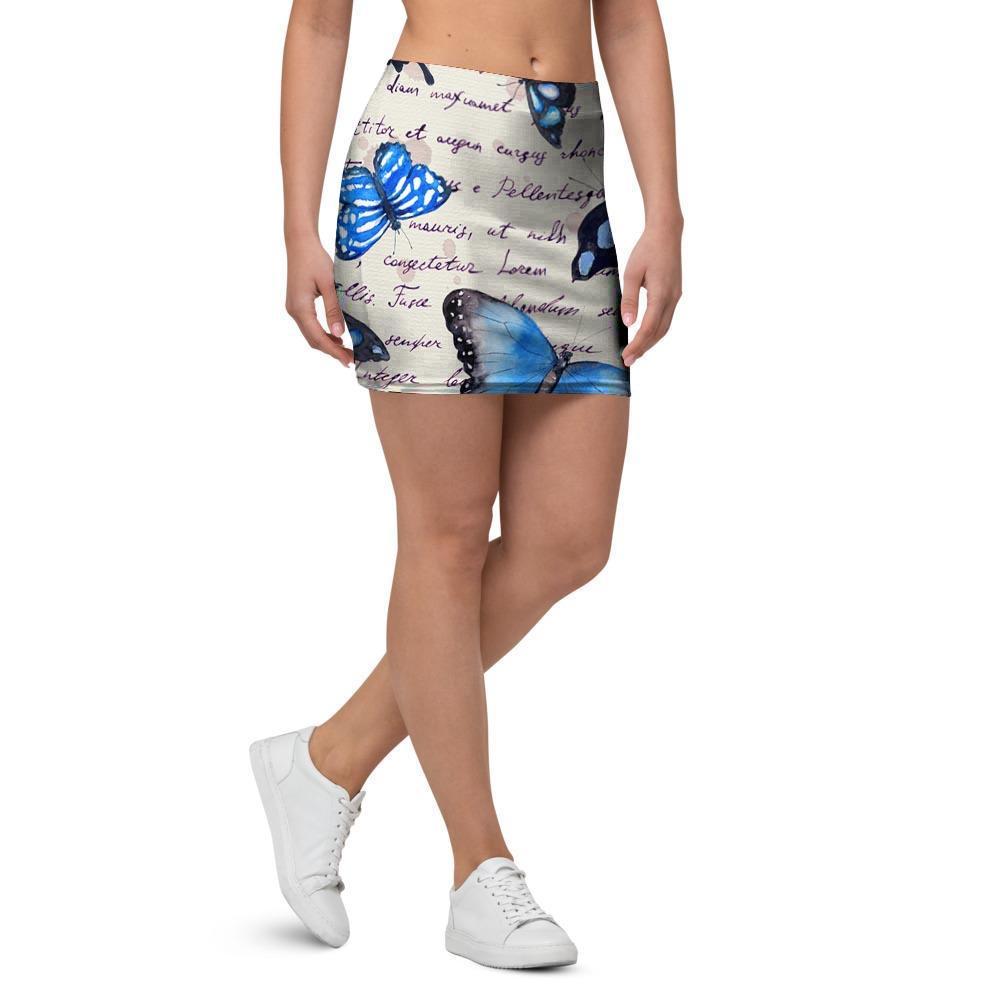 Blue Butterfly Watercolor Print Mini Skirt-grizzshop