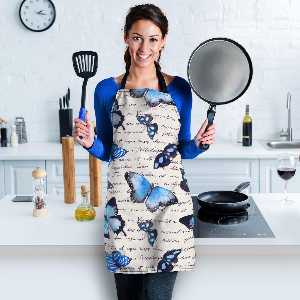Blue Butterfly Watercolor Print Women's Apron-grizzshop