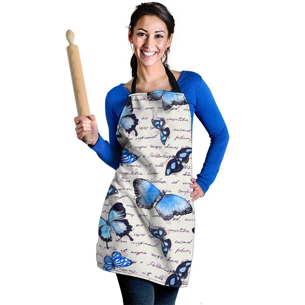 Blue Butterfly Watercolor Print Women's Apron-grizzshop