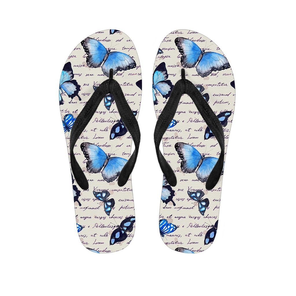 Blue Butterfly Watercolor Print Women's Flip Flops-grizzshop