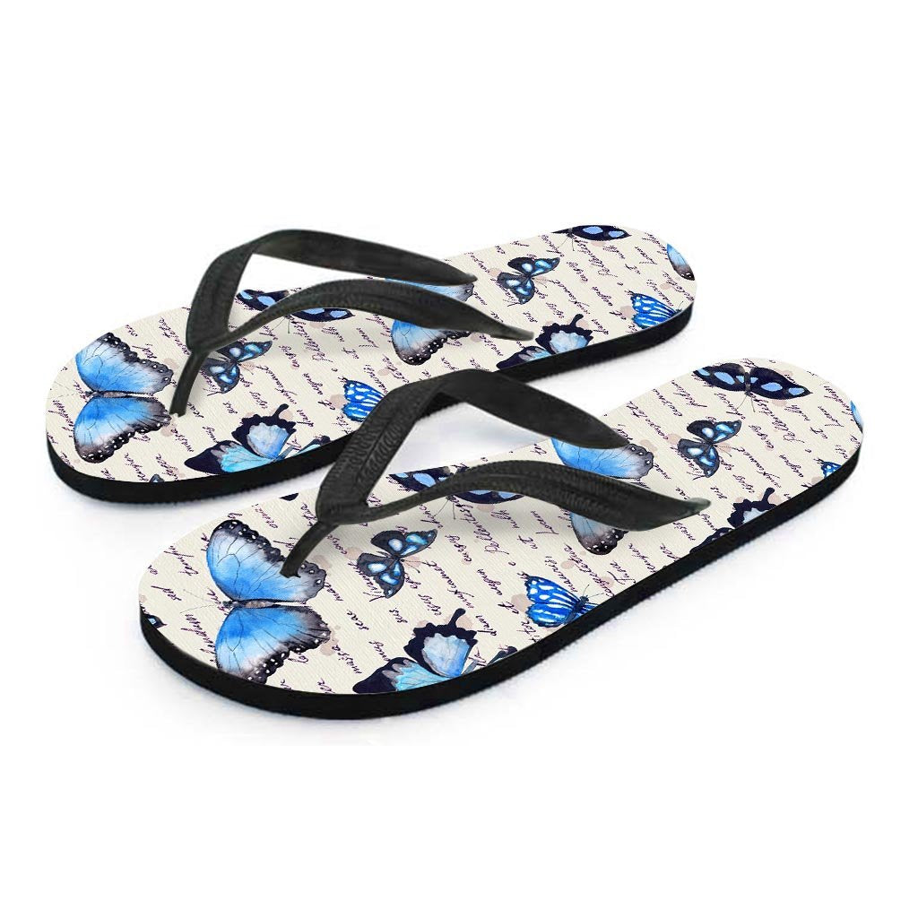 Blue Butterfly Watercolor Print Women's Flip Flops-grizzshop