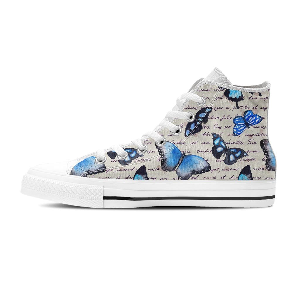 Blue Butterfly Watercolor Print Women's High Top Shoes-grizzshop