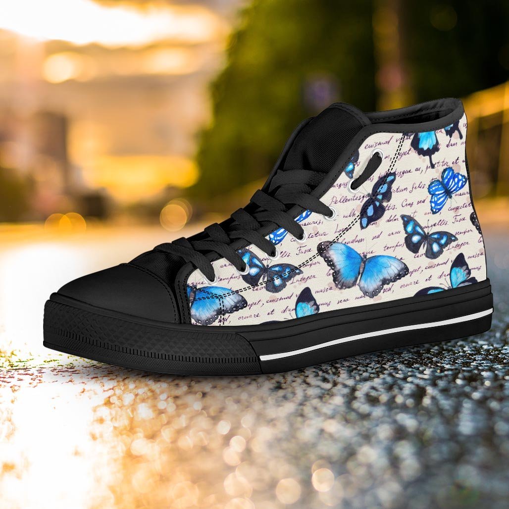 Blue Butterfly Watercolor Print Women's High Top Shoes-grizzshop