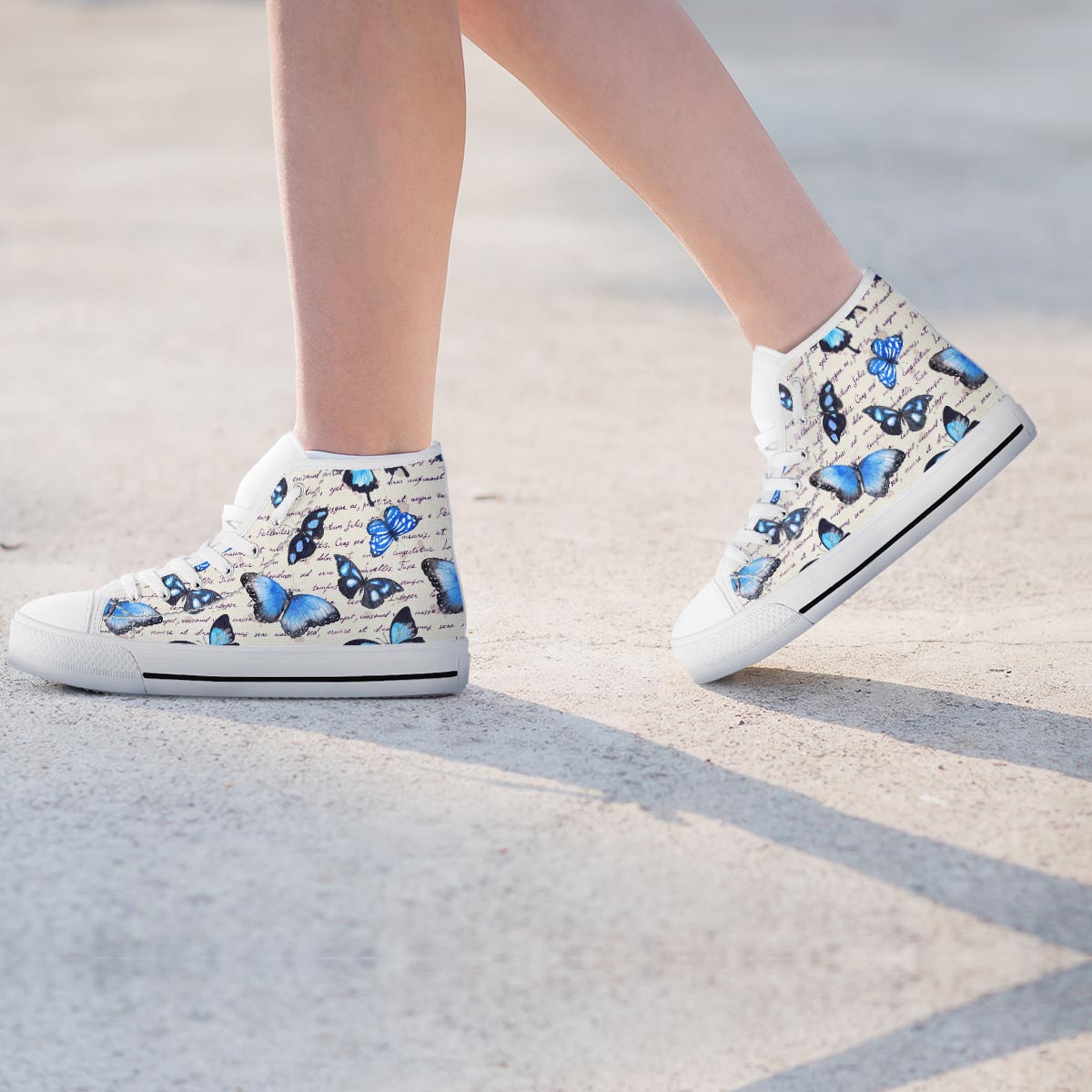 Blue Butterfly Watercolor Print Women's High Top Shoes-grizzshop