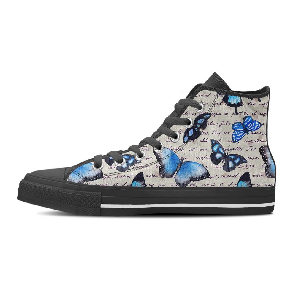 Blue Butterfly Watercolor Print Women's High Top Shoes-grizzshop