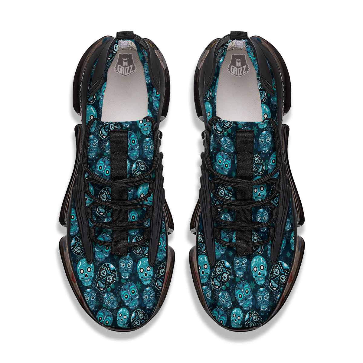Blue Calavera Skull Print Pattern Black Gym Shoes-grizzshop