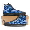 Blue Camo And Camouflage Print Black High Top Shoes-grizzshop