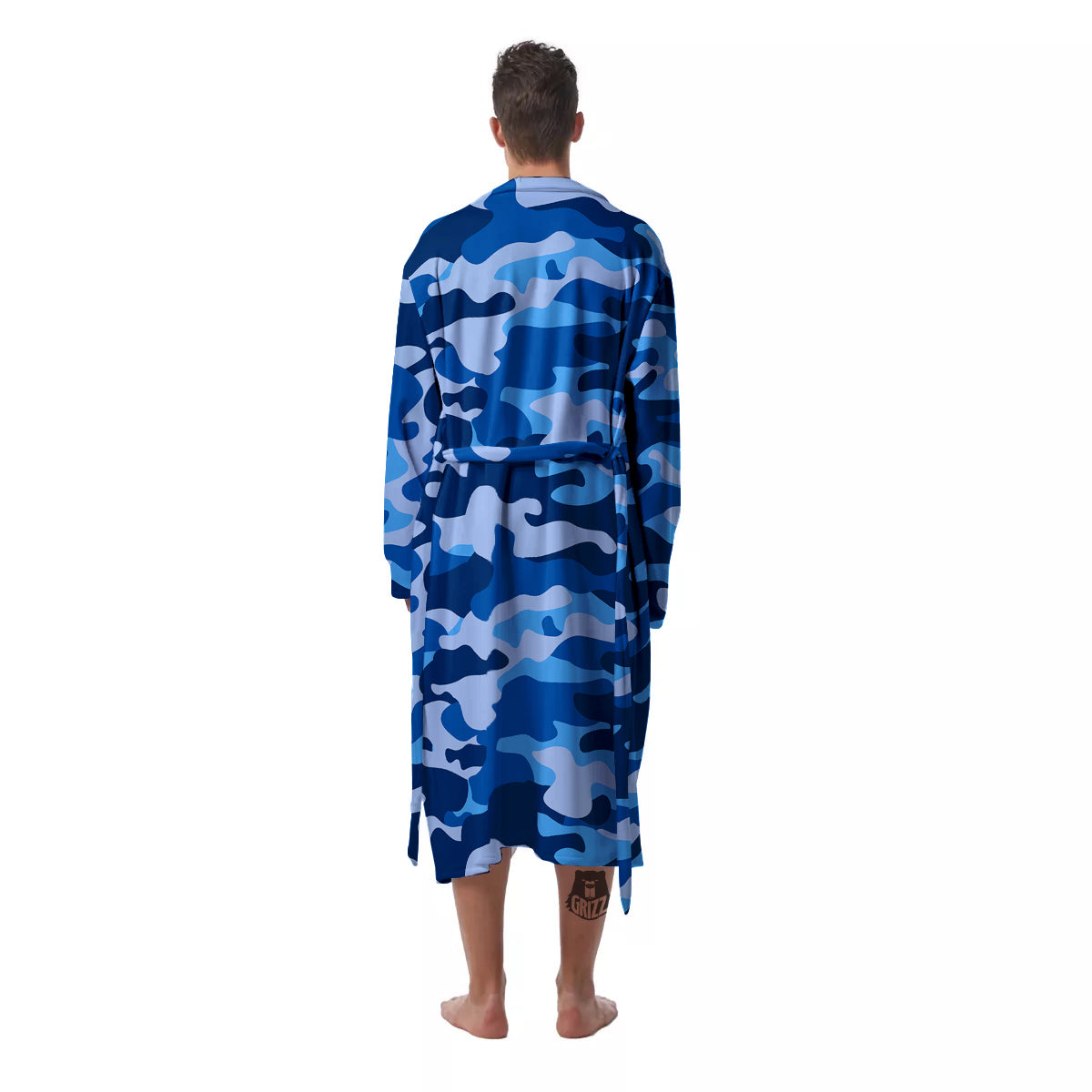 Blue Camo And Camouflage Print Men's Robe-grizzshop
