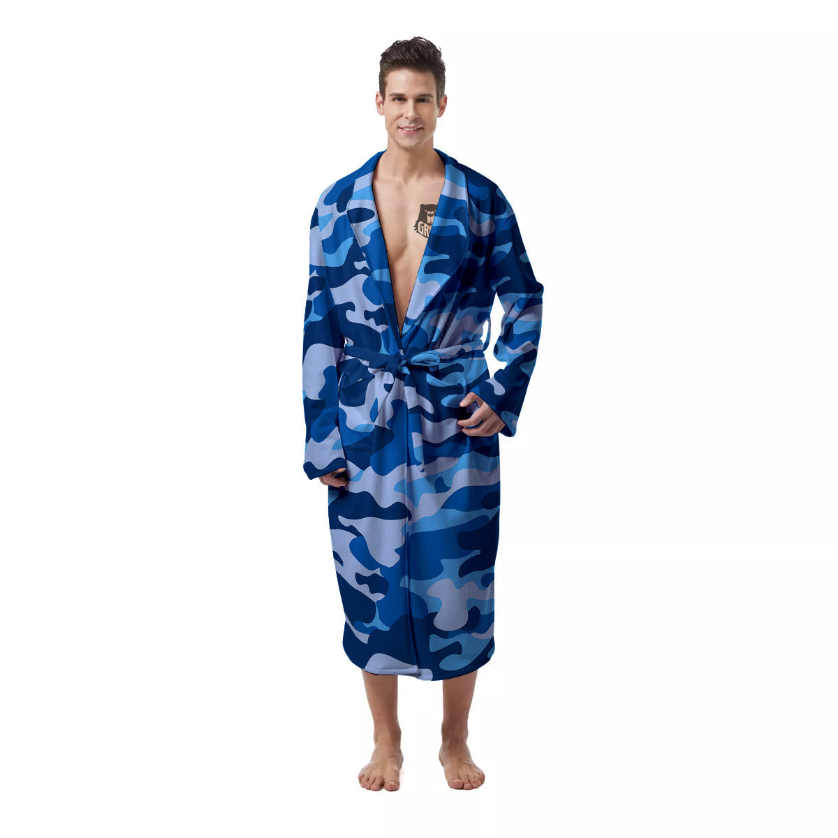 Blue Camo And Camouflage Print Men's Robe-grizzshop
