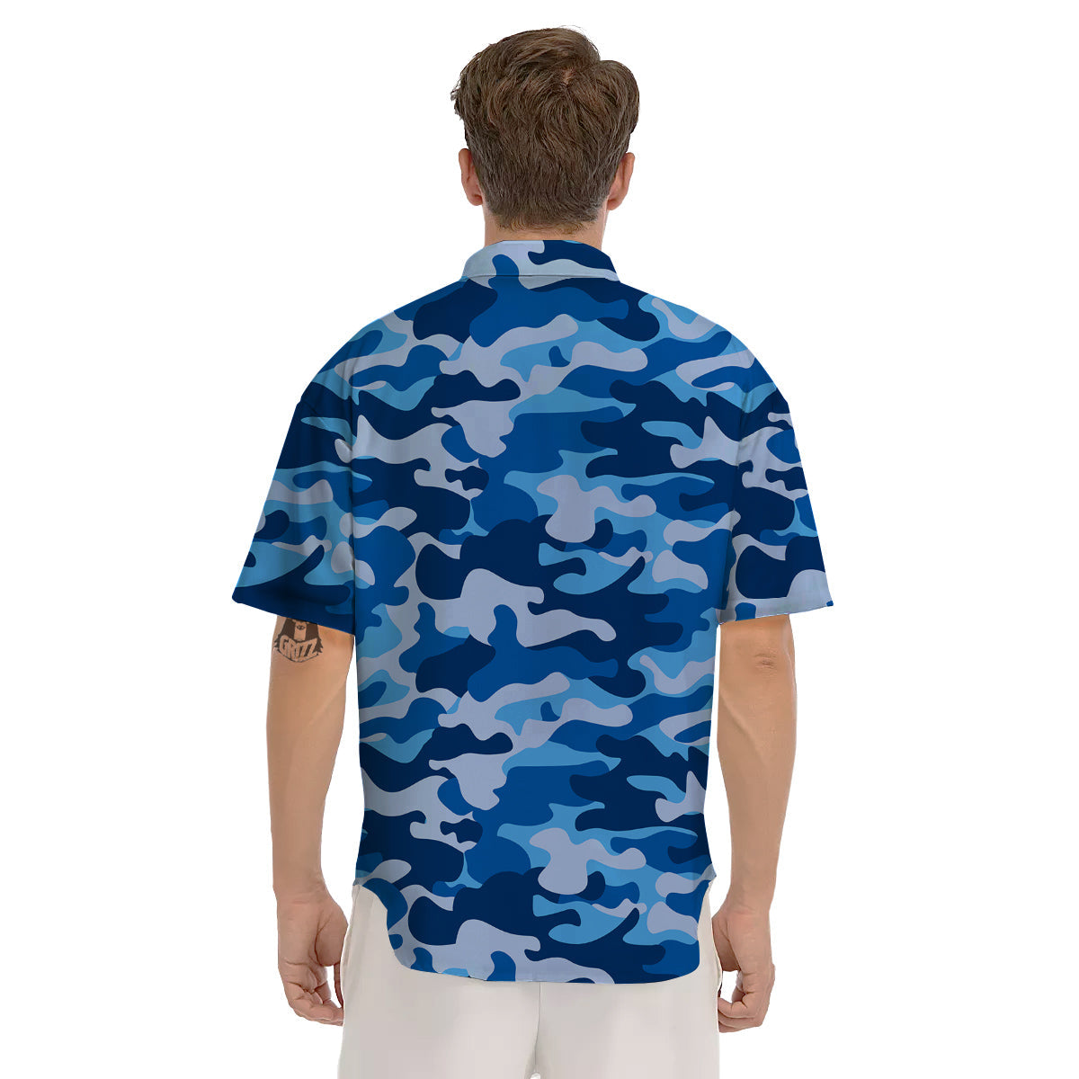 Blue Camo And Camouflage Print Men's Short Sleeve Shirts-grizzshop