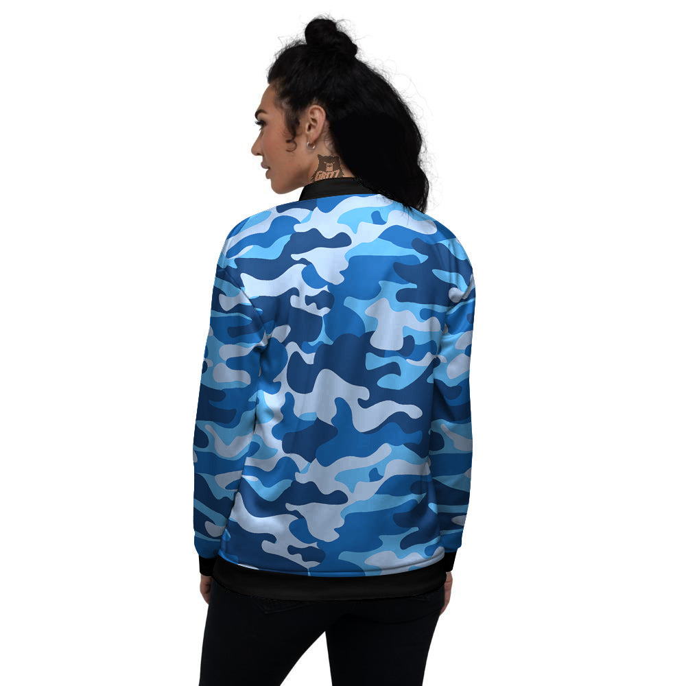 Blue Camo And Camouflage Print Women's Bomber Jacket-grizzshop