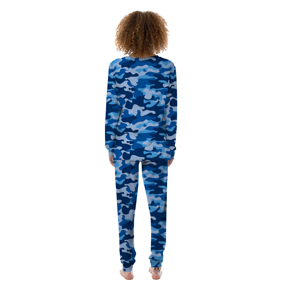 Blue Camo And Camouflage Print Women's Pajamas-grizzshop