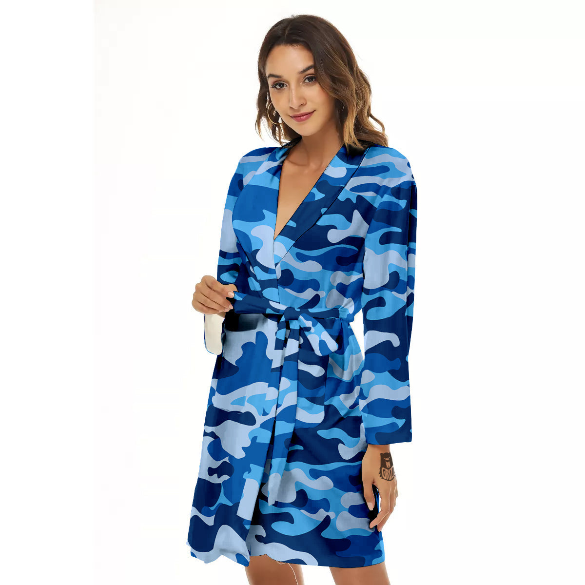 Blue Camo And Camouflage Print Women's Robe-grizzshop