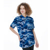 Blue Camo And Camouflage Print Women's Short Sleeve Shirts-grizzshop