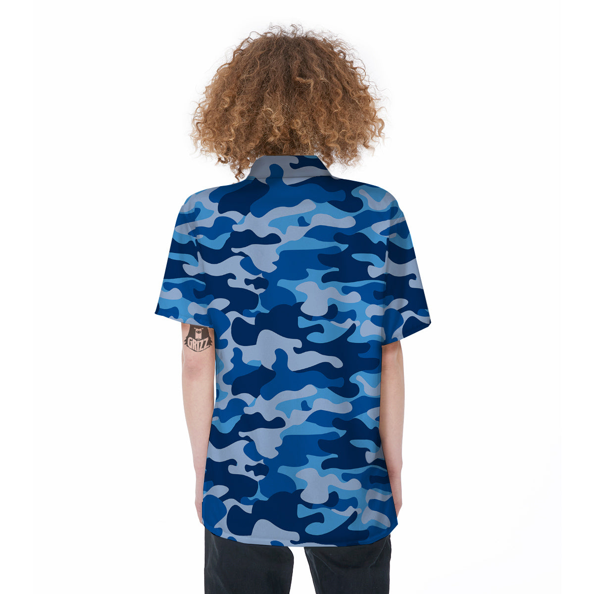 Blue Camo And Camouflage Print Women's Short Sleeve Shirts-grizzshop