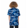 Blue Camo And Camouflage Print Women's Short Sleeve Shirts-grizzshop