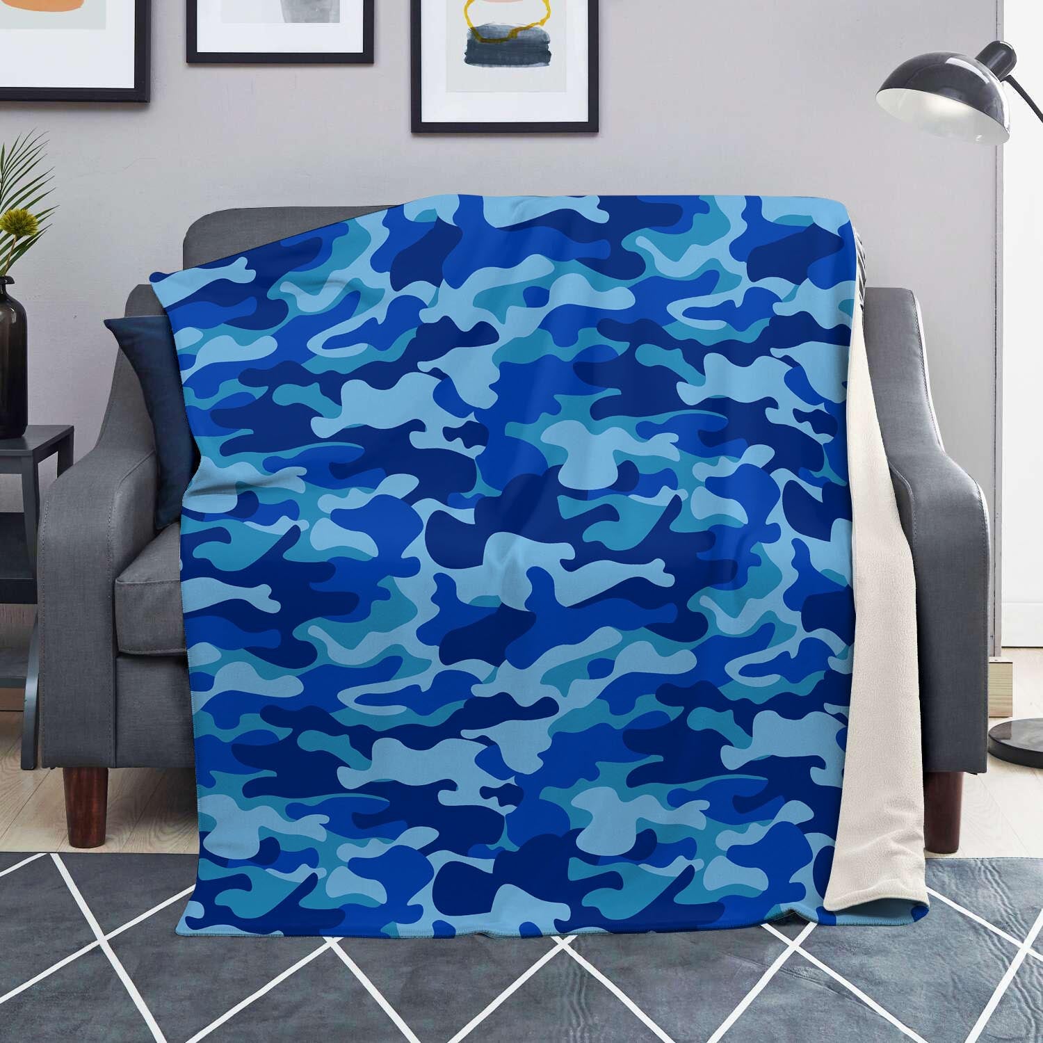 Blue Camo Print Blanket-grizzshop