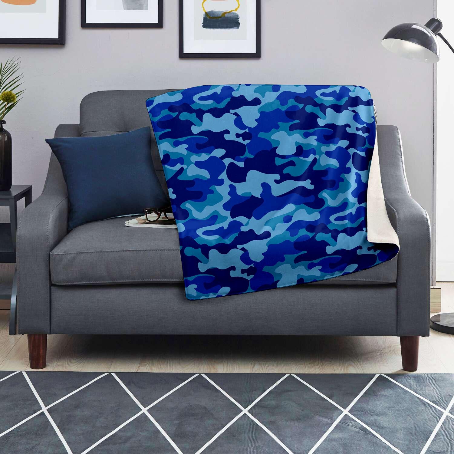 Blue Camo Print Blanket-grizzshop