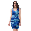 Blue Camo Print Bodycon Dress-grizzshop