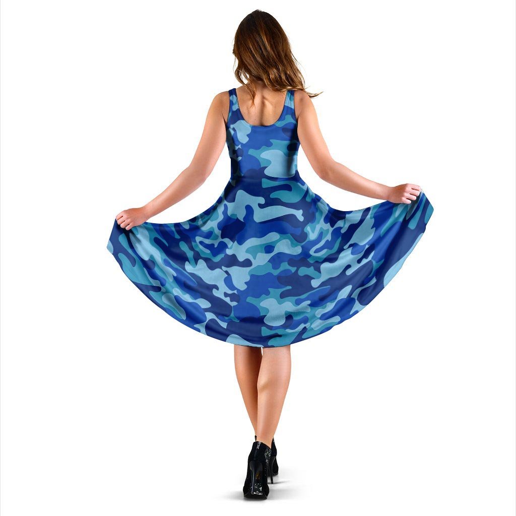 Blue Camo Print Dress-grizzshop