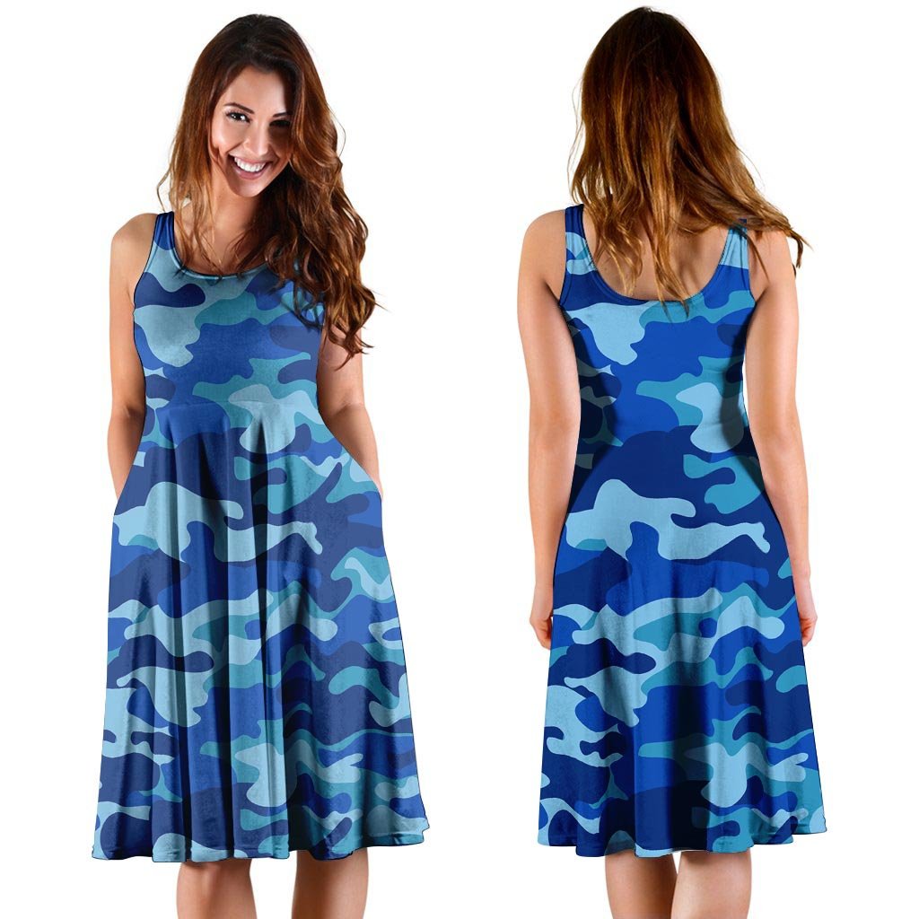 Blue Camo Print Dress-grizzshop