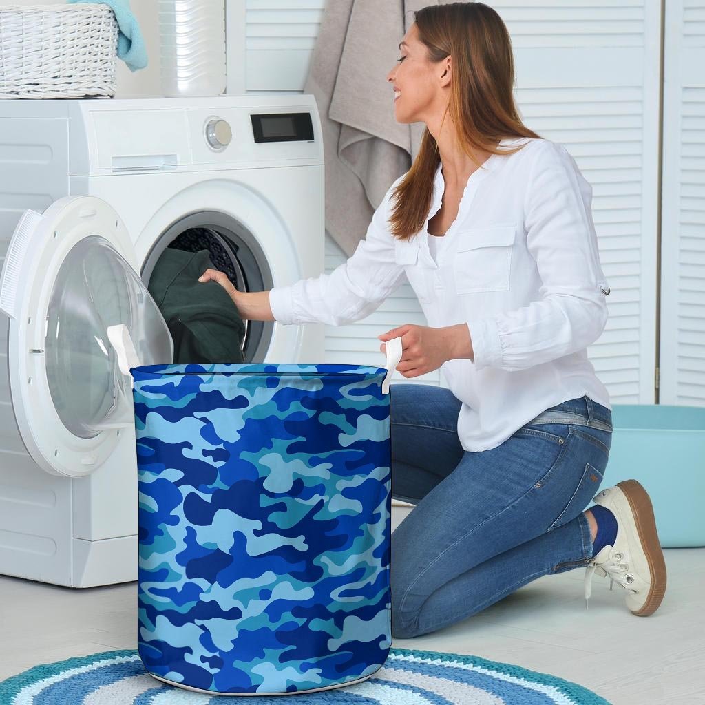 Blue Camo Print Laundry Basket-grizzshop