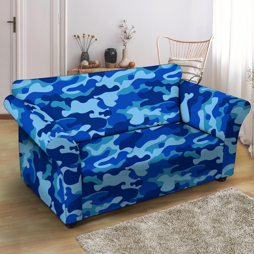 Blue Camo Print Loveseat Cover-grizzshop