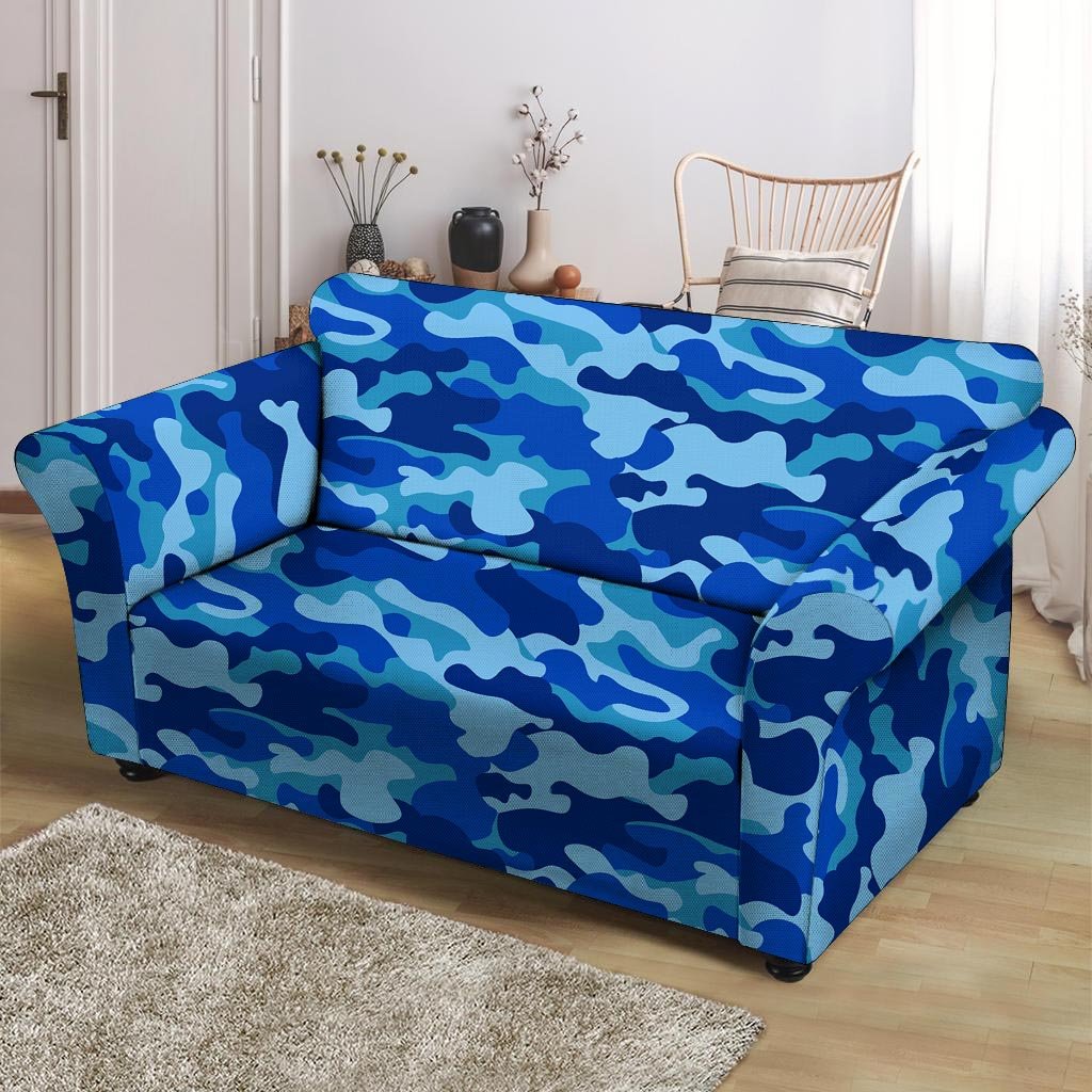 Blue Camo Print Loveseat Cover-grizzshop