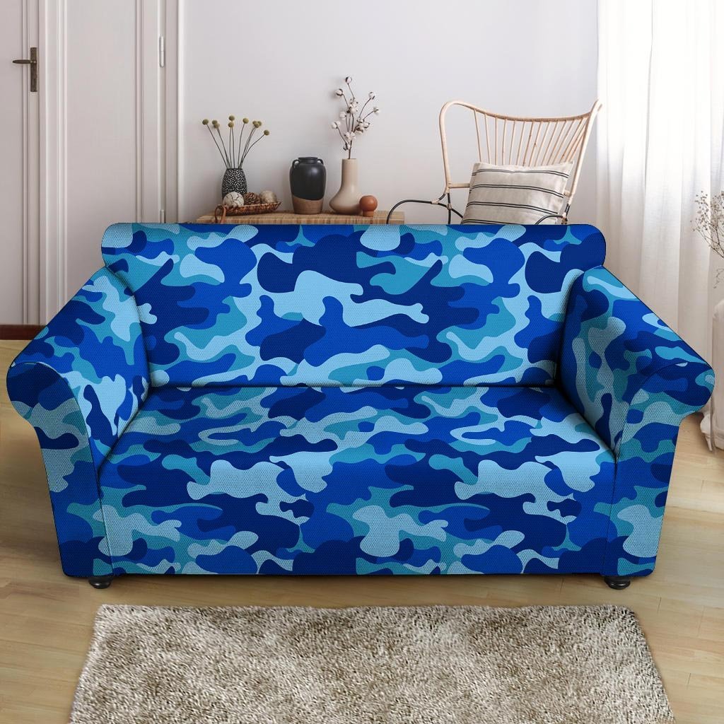 Blue Camo Print Loveseat Cover-grizzshop